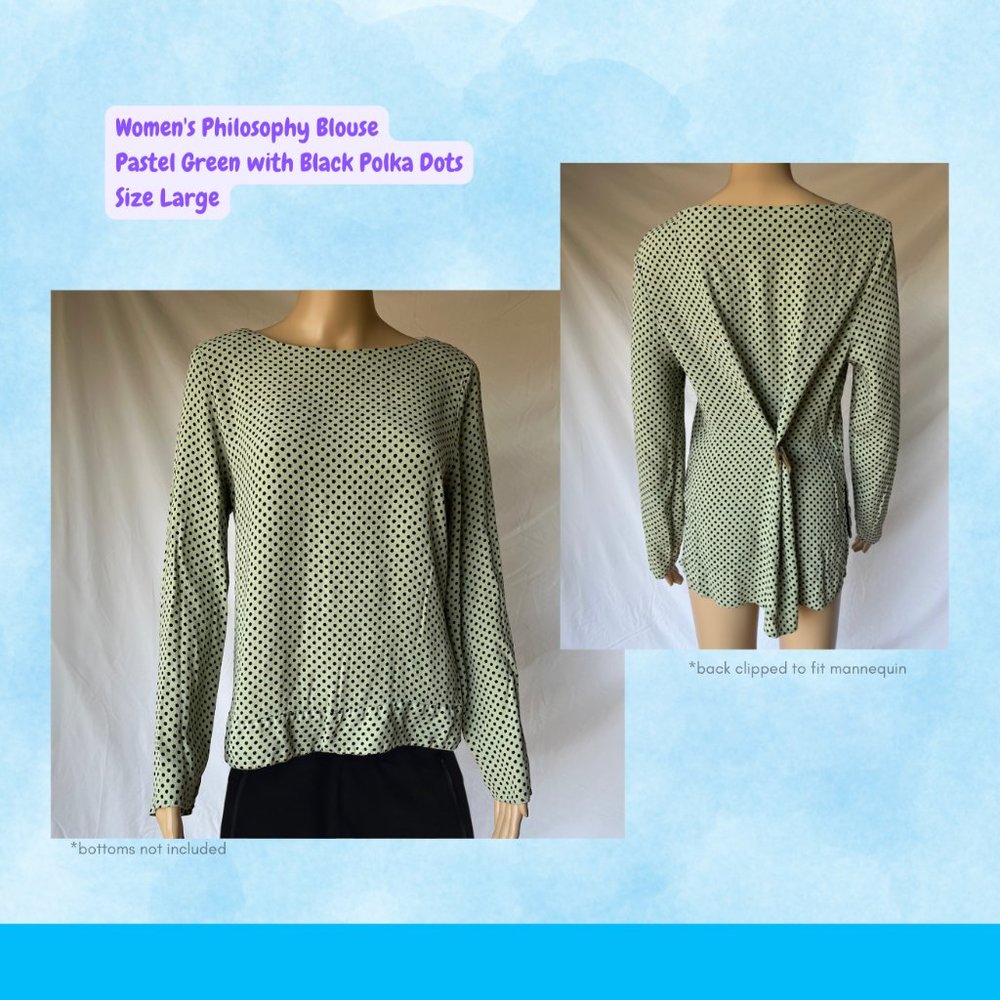 Women's Philosophy Blouse | Size L | Pastel Green with Black Polka Dots